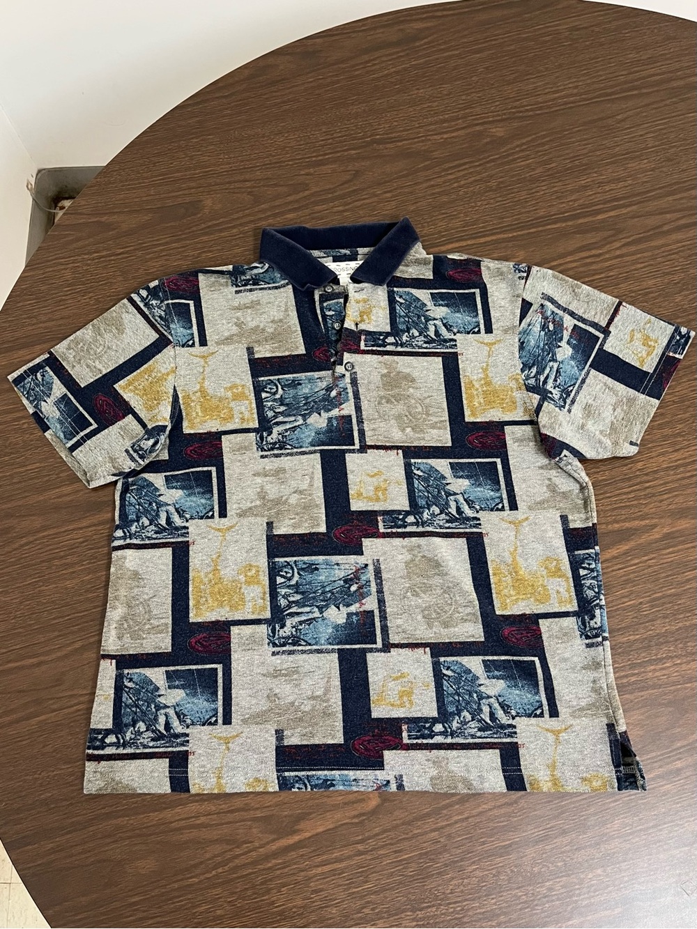 Crossings Men’s Large Polo Shirt Vintage Nautical Geometric Print Cotton